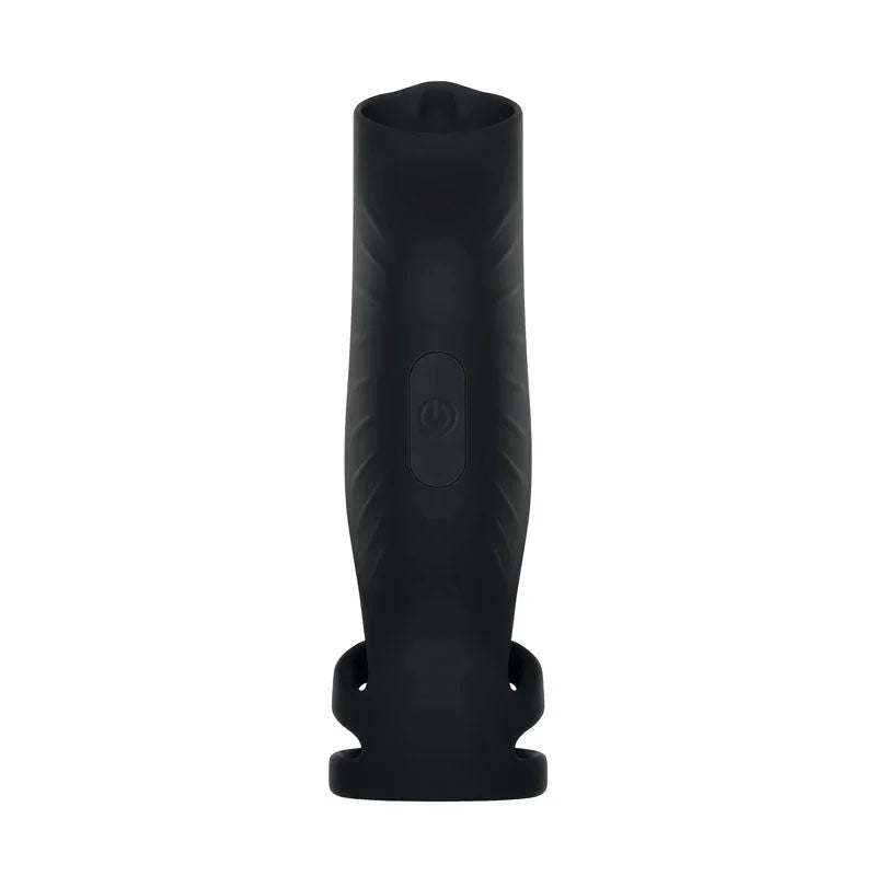 Gender X Rocketeer sleeve in Black standing upright, power button on the shaft