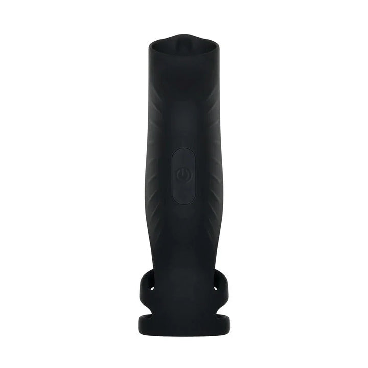 Gender X Rocketeer sleeve in Black standing upright, power button on the shaft