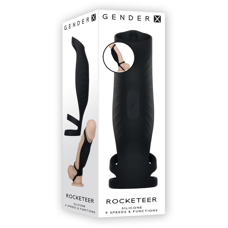 Buy Gender X ROCKETEER - Black USB Rechargeable Vibrating Penis Sleeve – Naughtyhut NZ sex toys online. Discreet delivery & top brands.
