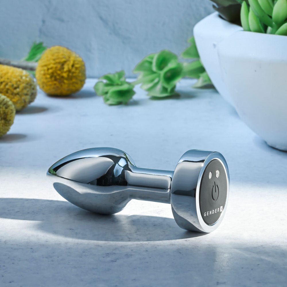 Buy Gender X ROCKIN METAL PLUG MINI - Chrome 7.8 cm USB Rechargeable Vibrating Mini Butt Plug – Naughtyhut NZ sex toys online. Discreet delivery & top brands.