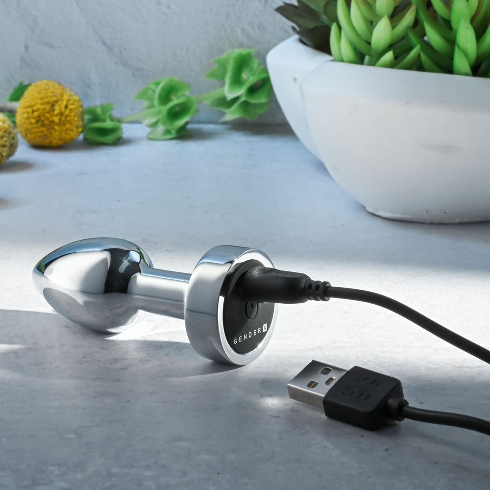 Gender X ROCKIN METAL PLUG MINI - Chrome 7.8 cm USB Rechargeable Vibrating Mini Butt Plug – Sex toys NZ by Naughtyhut. Discreet delivery nationwide.