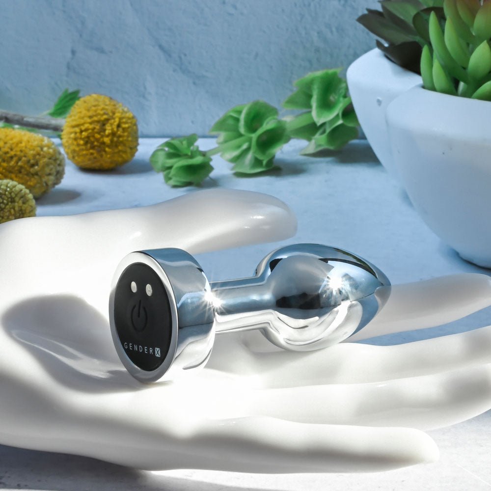 Gender X ROCKIN METAL PLUG MINI - Chrome 7.8 cm USB Rechargeable Vibrating Mini Butt Plug – Sex toys NZ by Naughtyhut. Discreet delivery nationwide.