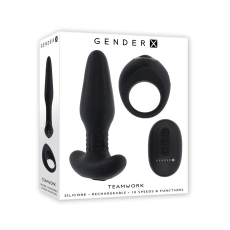 Buy Gender X TEAMWORK - Black USB Rechargeable Rimming Butt Plug & Vibrating Cock Ring – Naughtyhut NZ sex toys online. Discreet delivery & top brands.