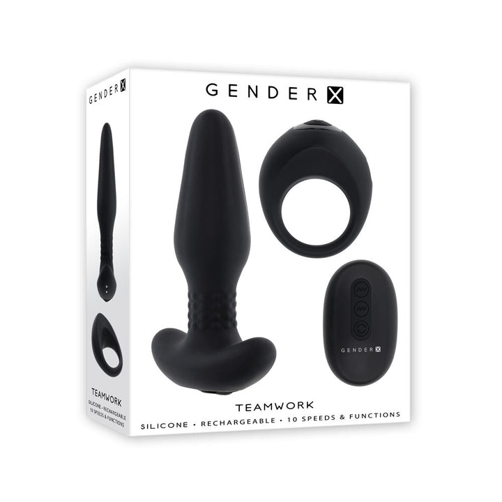 Gender X TEAMWORK - Black USB Rechargeable Rimming Butt Plug & Vibrating Cock Ring – Sex toys NZ by Naughtyhut. Discreet delivery nationwide.