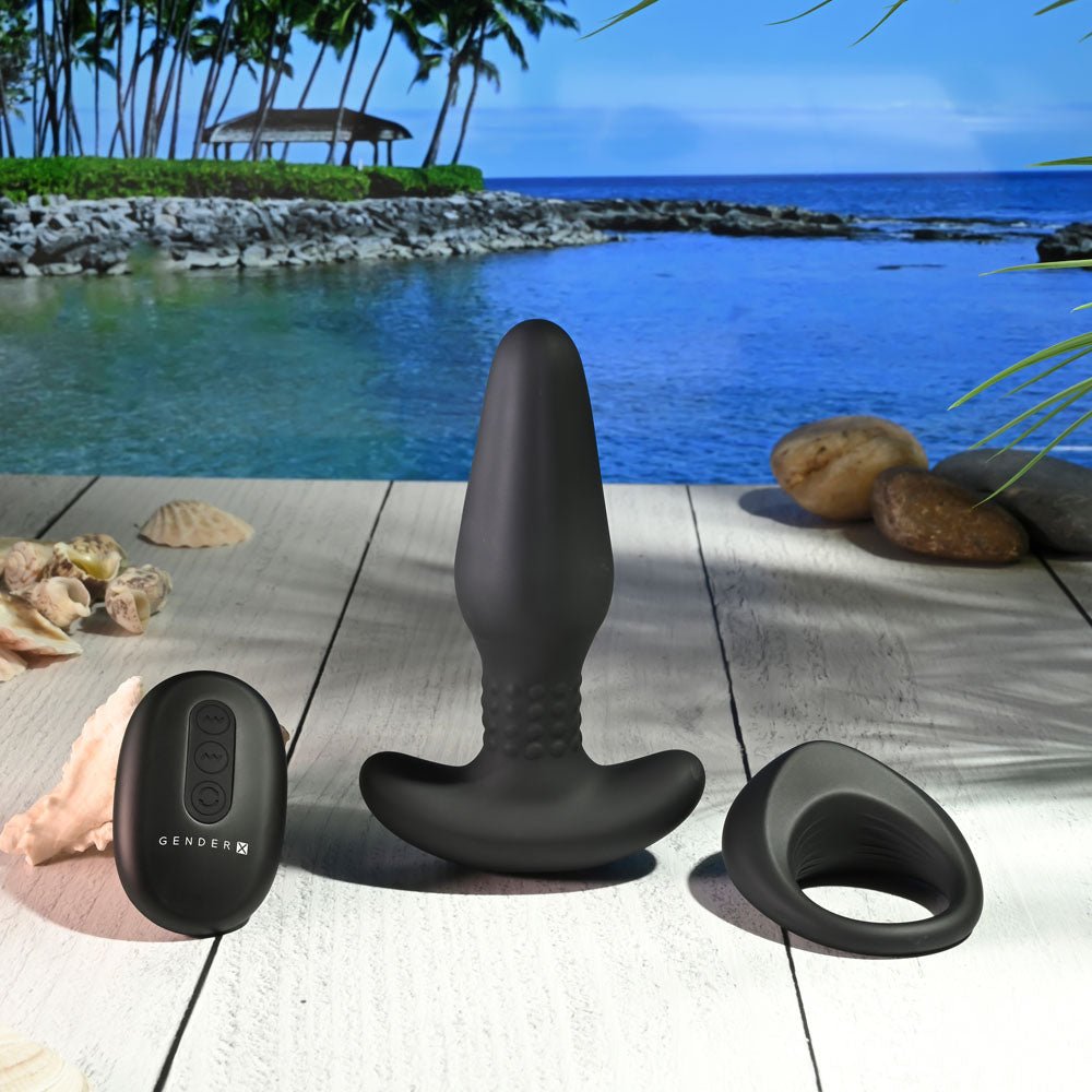 Gender X TEAMWORK - Black USB Rechargeable Rimming Butt Plug & Vibrating Cock Ring – Sex toys NZ by Naughtyhut. Discreet delivery nationwide.
