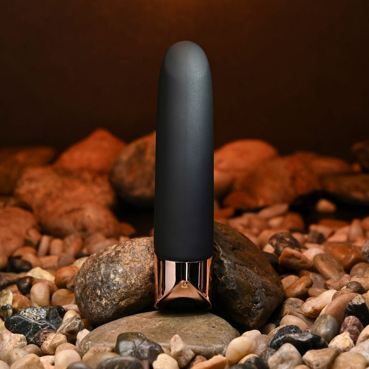 Gender X THE GOLD STANDARD - Black/Rose Gold 10 cm USB Rechargeable Bullet – Sex toys NZ by Naughtyhut. Discreet delivery nationwide.