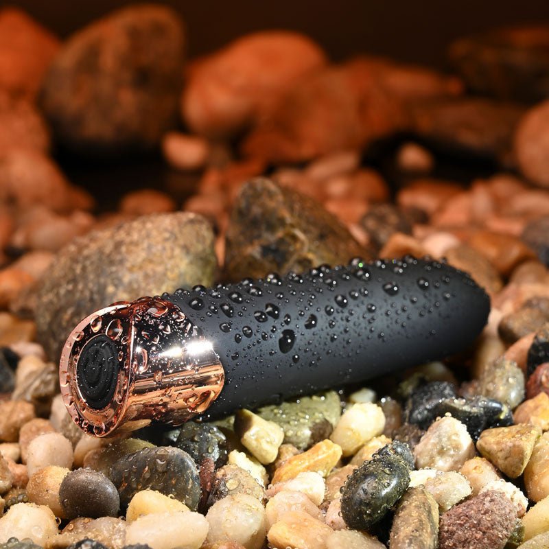 Buy Gender X THE GOLD STANDARD - Black/Rose Gold 10 cm USB Rechargeable Bullet – Naughtyhut NZ sex toys online. Discreet delivery & top brands.
