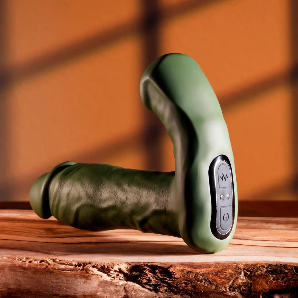 Gender X THE HUNK - Green 15.2 cm USB Rechargeable Thrusting Vibrator with Remote – Sex toys NZ by Naughtyhut. Discreet delivery nationwide.