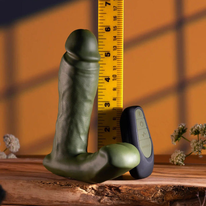 Gender X THE HUNK - Green 15.2 cm USB Rechargeable Thrusting Vibrator with Remote – Sex toys NZ by Naughtyhut. Discreet delivery nationwide.