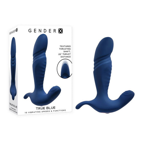 Buy Gender X TRUE BLUE - Blue 13.5 cm USB Rechargeable Thrusting Prostate Massager – Naughtyhut NZ sex toys online. Discreet delivery & top brands.