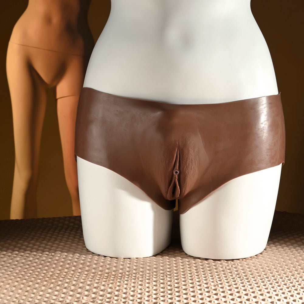 Buy Gender X UNDERGARMENTS - BRIEFS - Dark - Brown Wearable Vagina Briefs – Naughtyhut NZ sex toys online. Discreet delivery & top brands.