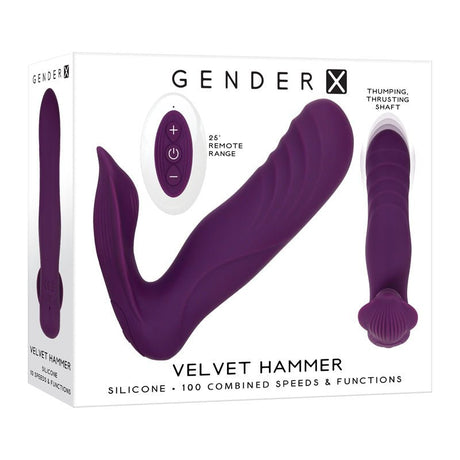 Buy Gender X VELVET HAMMER - Purple USB Rechargeable Wearable Vibe with Remote – Naughtyhut NZ sex toys online. Discreet delivery & top brands.