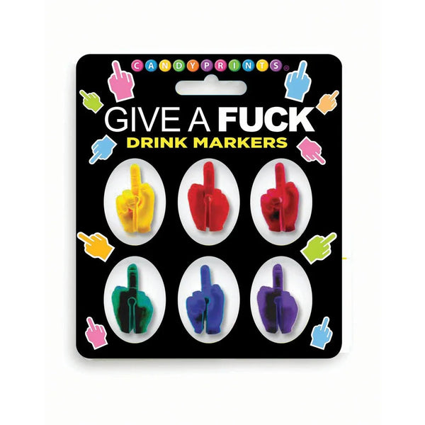 Give A Fuck drink markers, blister card holding six finger-shaped silicone markers