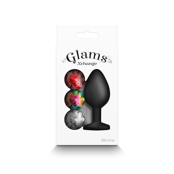 Glams Xchange Round - Medium - Black Medium Butt Plug with Interchangeable Round Gems – Sex toys NZ by Naughtyhut. Discreet delivery nationwide.
