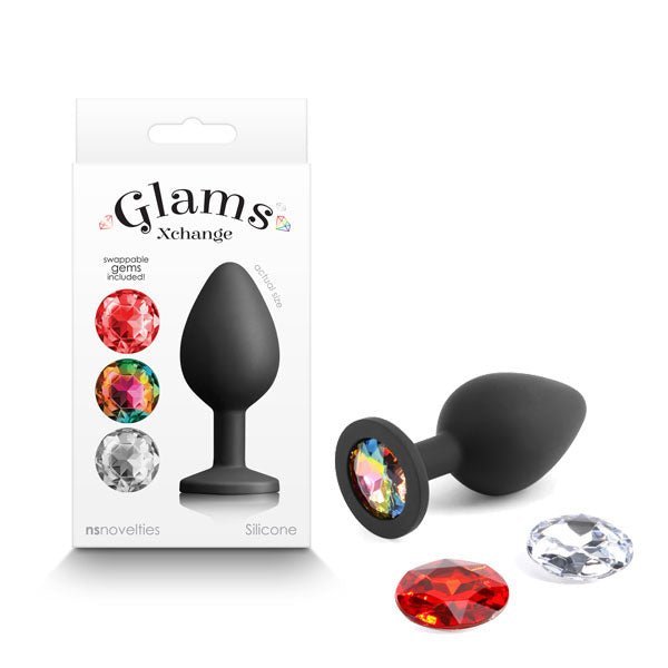 Glams Xchange Round - Medium - Black Medium Butt Plug with Interchangeable Round Gems – Sex toys NZ by Naughtyhut. Discreet delivery nationwide.