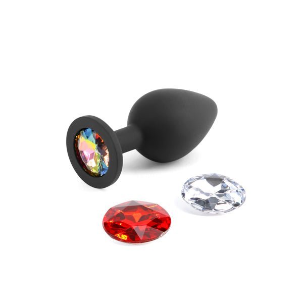 Glams Xchange Round - Medium - Black Medium Butt Plug with Interchangeable Round Gems – Sex toys NZ by Naughtyhut. Discreet delivery nationwide.
