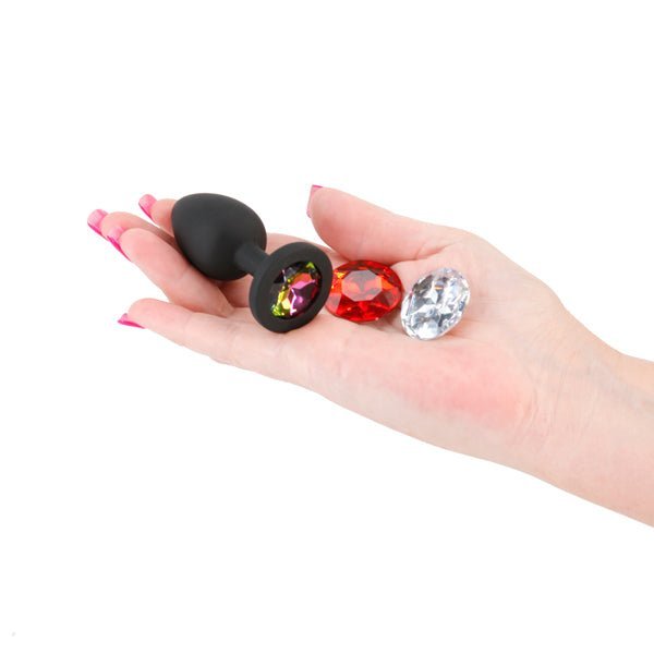 Glams Xchange Round - Small - Black Small Butt Plug with Interchangeable Round Gems – Sex toys NZ by Naughtyhut. Discreet delivery nationwide.