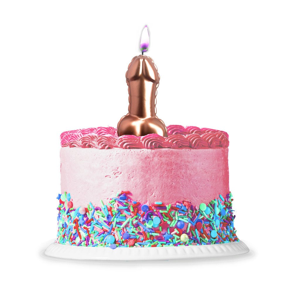 Buy Glitterati Metallic Pink Penis Candle - Rose Gold 10 cm Penis Party Candle – Naughtyhut NZ sex toys online. Discreet delivery & top brands.
