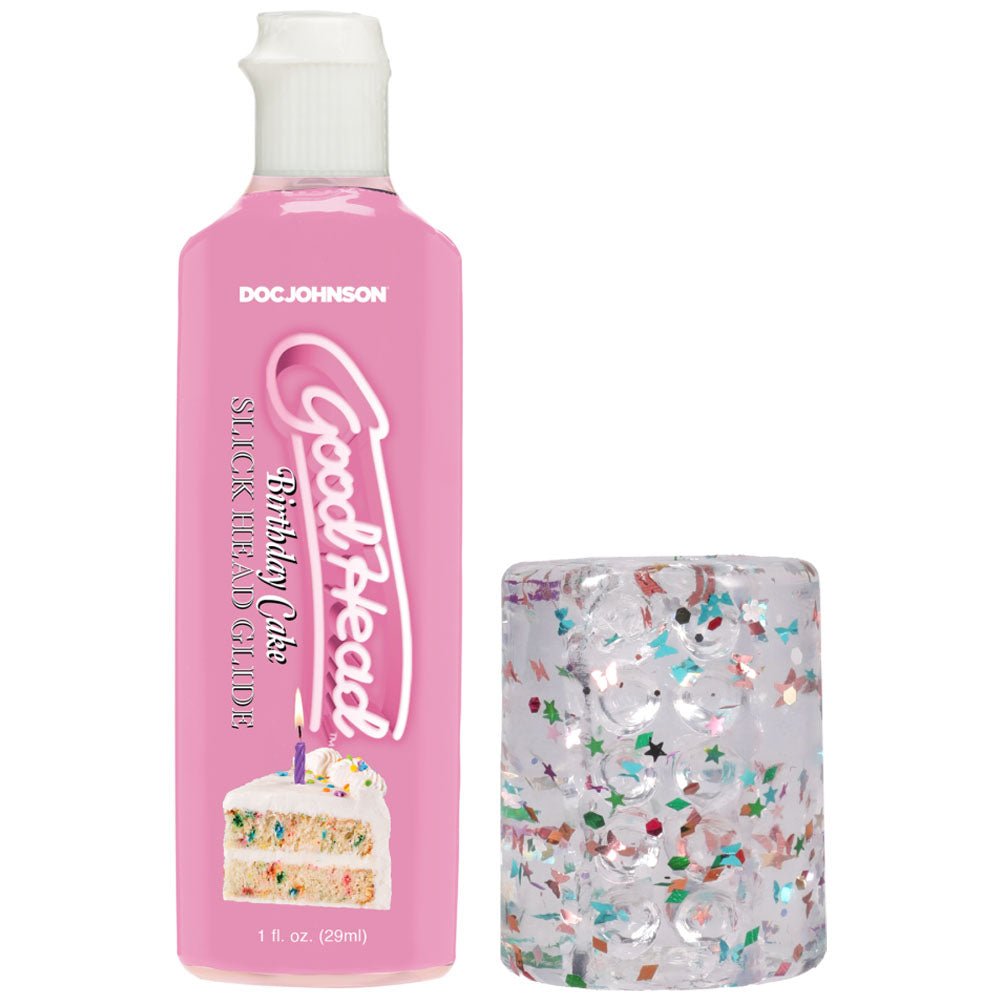 Buy GoodHead Birthday Blowjob Kit - Birthday Cake GoodHead Glide with Helping Head Stroker – Naughtyhut NZ sex toys online. Discreet delivery & top brands.