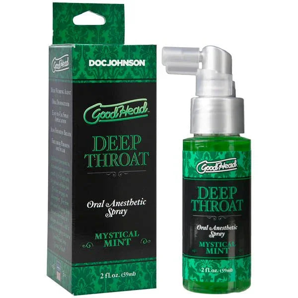 GoodHead Deep Throat Spray Mystical Mint, green bottle beside its box