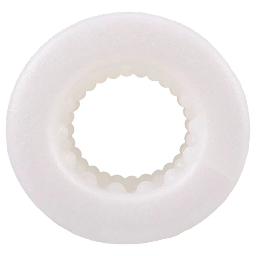GoodHead Helping Head white stroker, end-on view of the ribbed inner ring