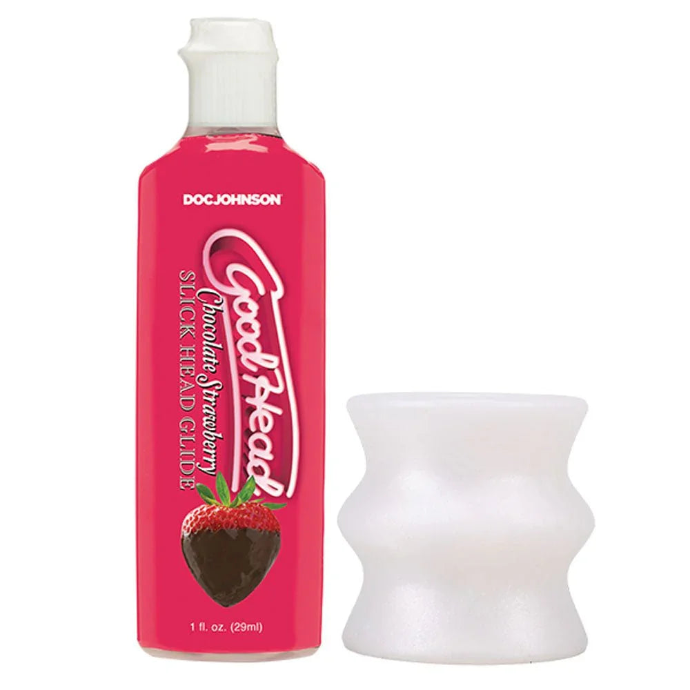 GoodHead Honeymoon Head, glide bottle and white stroker out of the box