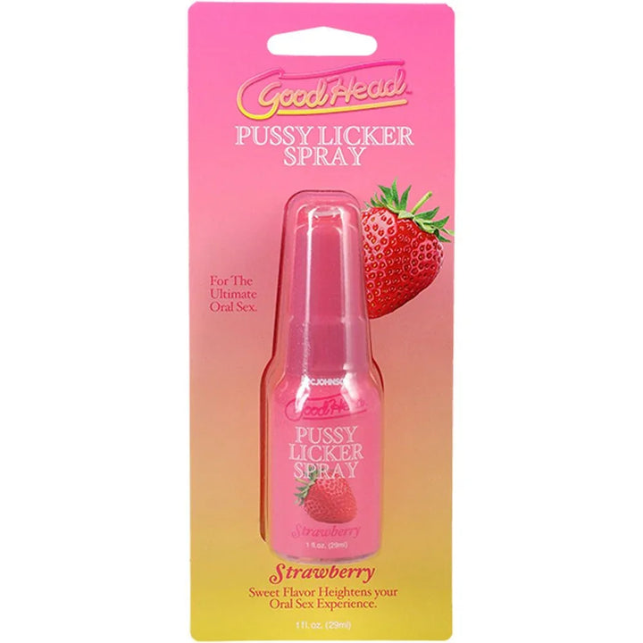 GoodHead Pussy Licker Spray Strawberry on its pink blister card