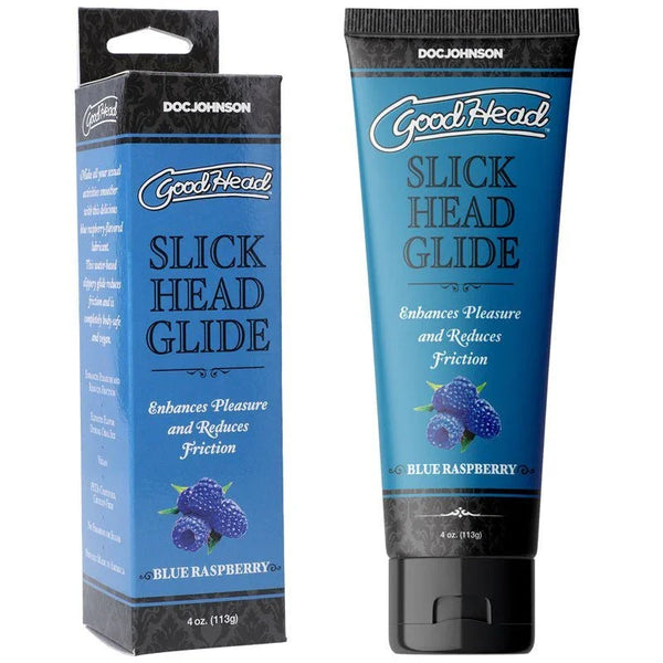 GoodHead Slick Head Glide 120 ml Blue Raspberry, blue tube beside its box