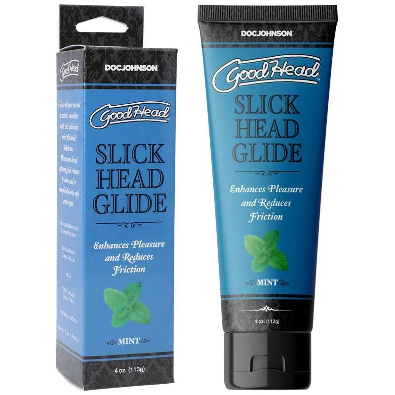 GoodHead Slick Head Glide 120 ml Mint, blue tube beside its box