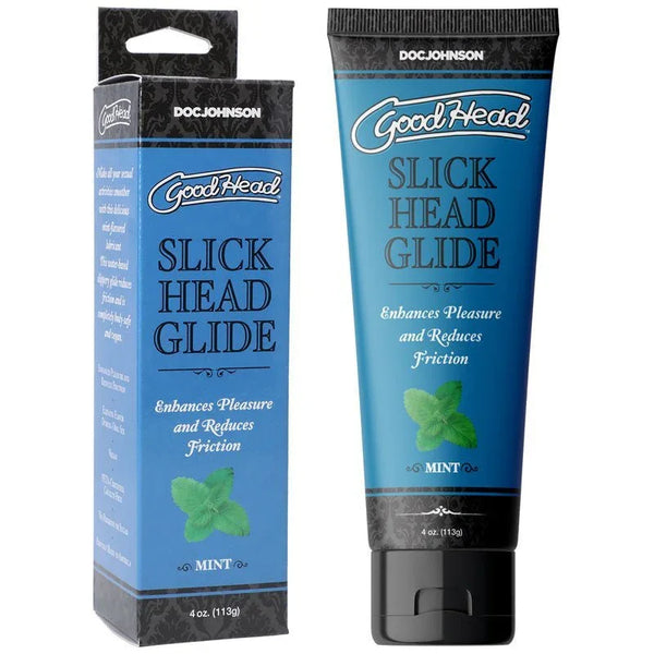 GoodHead Slick Head Glide 120 ml Mint, blue tube beside its box