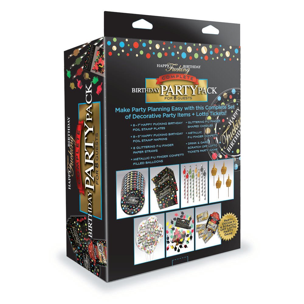 Buy Happy F**king Birthday Complete Party Pack - Party Set for 8 People – Naughtyhut NZ sex toys online. Discreet delivery & top brands.