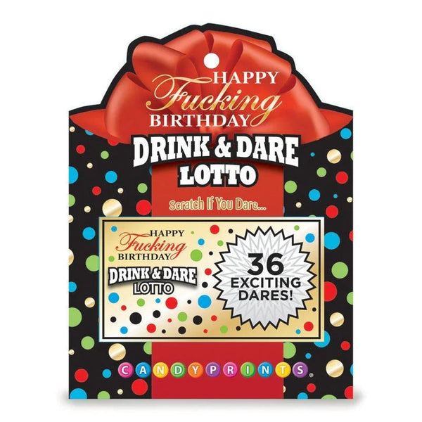 Happy Fucking Birthday Drink and Dare Lotto card promising 36 exciting dares