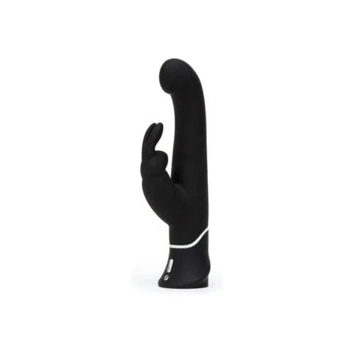 Happy Rabbit G-Spot Rabbit Vibrator in Black, profile showing curved shaft
