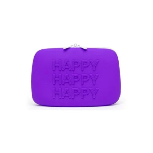 Happy Rabbit large zip storage case in Purple, embossed HAPPY lettering