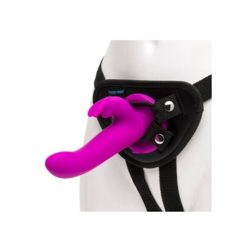 Buy Happy Rabbit Rechargeable Vibrating Strap On Harness Set Purple – Naughtyhut NZ sex toys online. Discreet delivery & top brands.