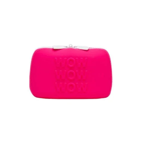 Happy Rabbit small zip storage case in Pink, embossed WOW lettering