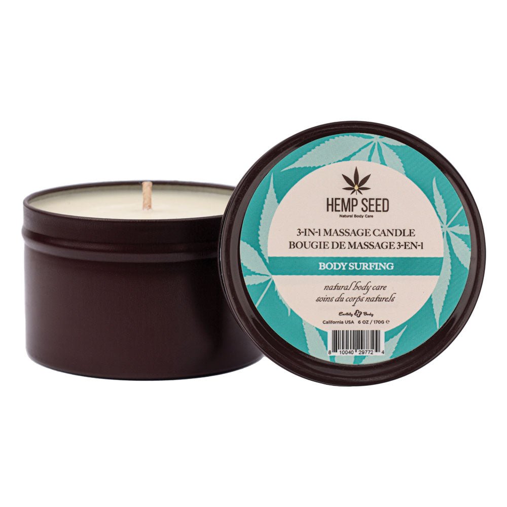 Hemp Seed 3 - In - 1 Massage Candle - Body Surfing (Aquatic Notes, Magnolia, Solar Florals) Scented - 170 g – Sex toys NZ by Naughtyhut. Discreet delivery nationwide.