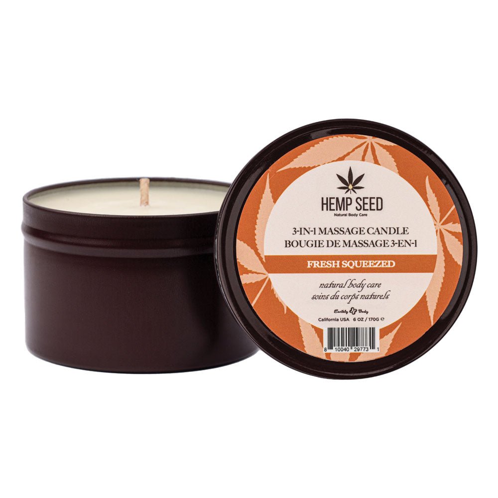 Buy Hemp Seed 3 - In - 1 Massage Candle - Fresh Squeezed (Bitter Orange, Juicy Peach, Musk) Scented - 170 g – Naughtyhut NZ sex toys online. Discreet delivery & top brands.