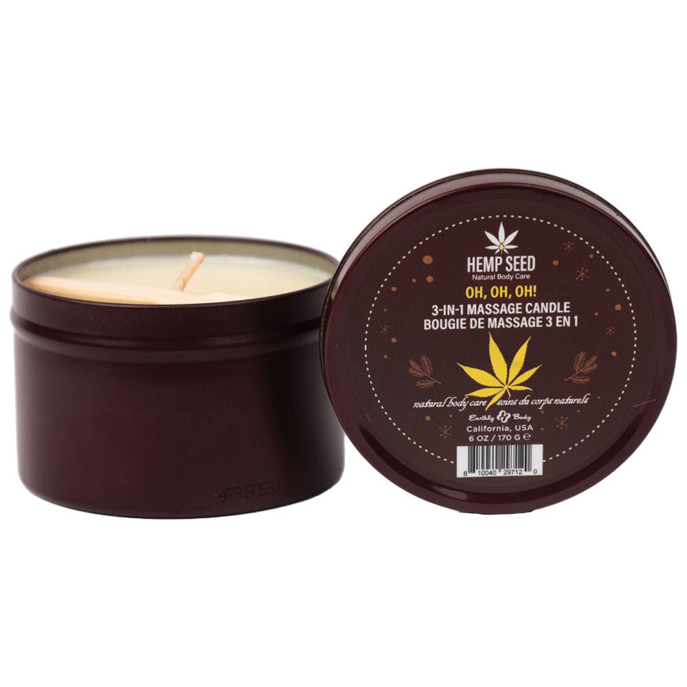 Buy Hemp Seed 3 - In - 1 Massage Candle - Oh! Oh! Oh! - Amber Musk, Warm Tobacco, Caramel Strands - 170 g – Naughtyhut NZ sex toys online. Discreet delivery & top brands.