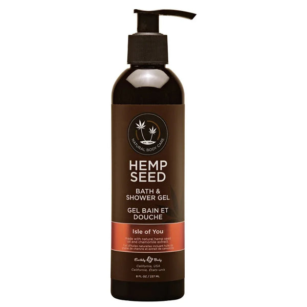 Earthly Body Hemp Seed Bath and Shower Gel 237 ml, brown pump bottle, Isle of You label