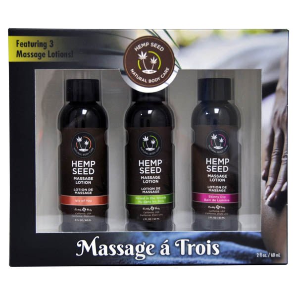 Hemp Seed Massage A Trois - Scented Massage Lotion Kit - 3 Bottle Set – Sex toys NZ by Naughtyhut. Discreet delivery nationwide.