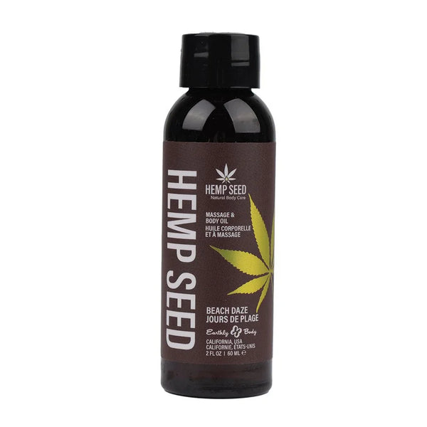 Hemp Seed Massage and Body Oil 60 ml, Beach Daze label with yellow hemp leaf