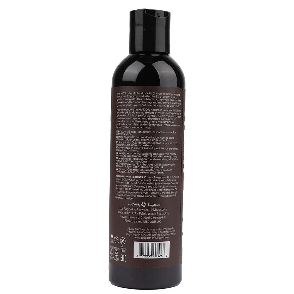 Hemp Seed Massage and Body Oil 237 ml Guavalava, back label with ingredients