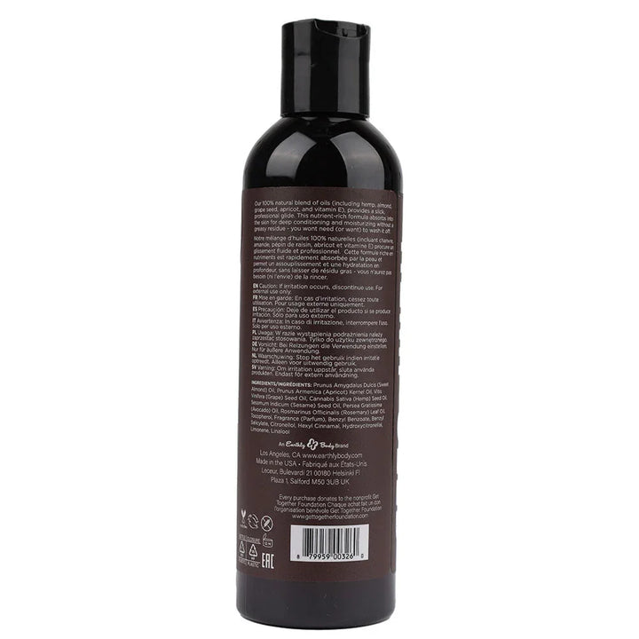 Hemp Seed Massage and Body Oil 237 ml Guavalava, back label with ingredients