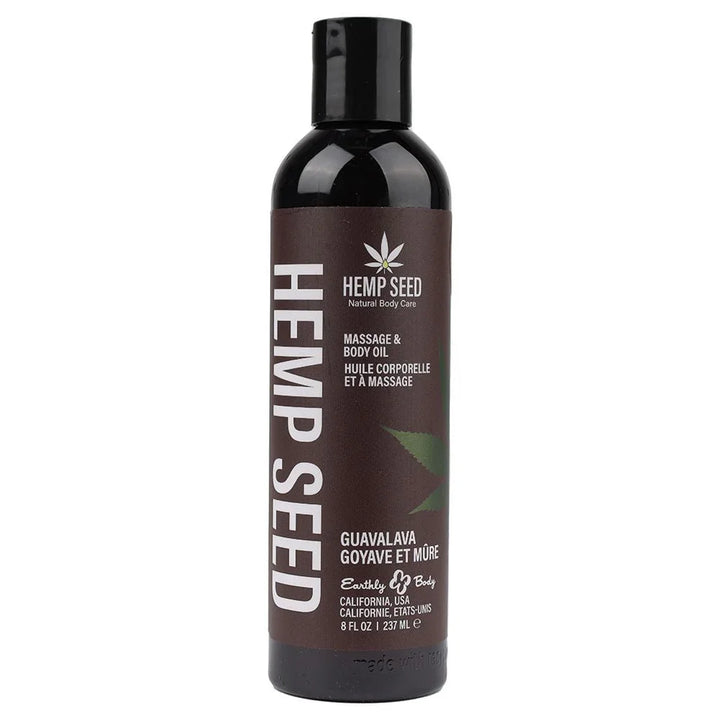 Hemp Seed Massage and Body Oil 237 ml Guavalava, tall bottle front view