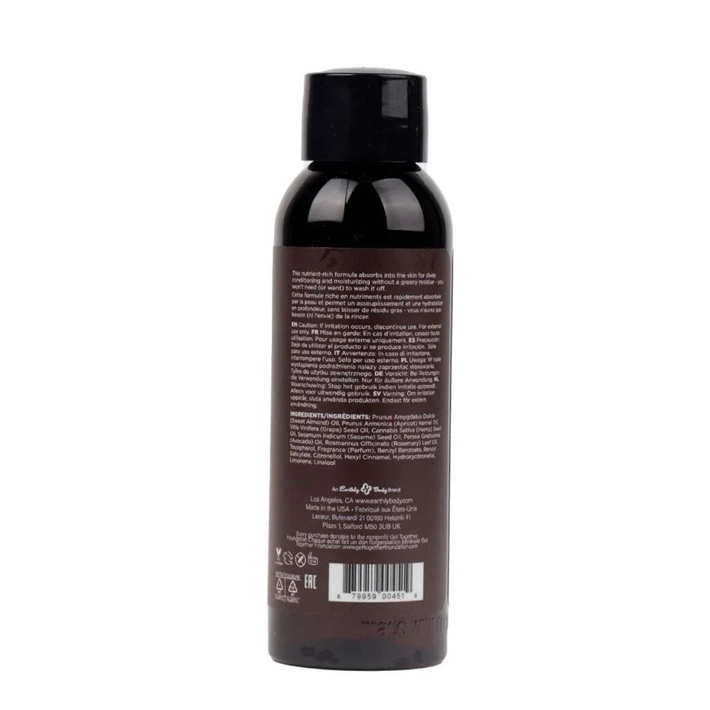 Hemp Seed Massage and Body Oil 60 ml Guavalava, back label with ingredients