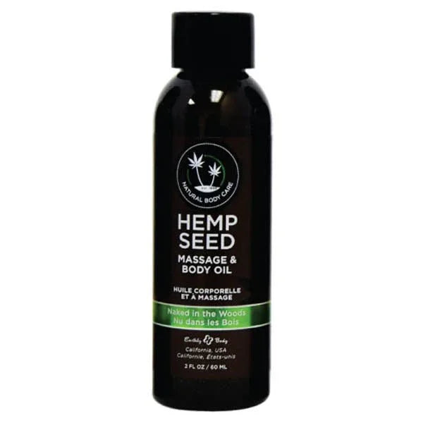 Hemp Seed Massage and Body Oil 60 ml, green Naked in the Woods label, front view