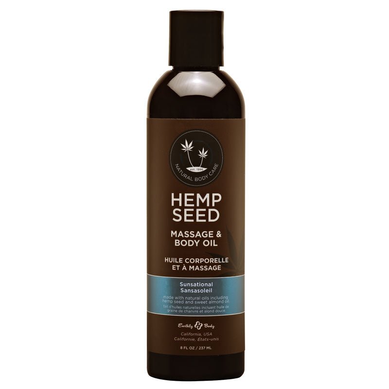 Hemp Seed Massage & Body Oil - Sunsational (Italian Bergamot, Juniper Berries & White Wood) Scented - 237 ml Bottle – Sex toys NZ by Naughtyhut. Discreet delivery nationwide.