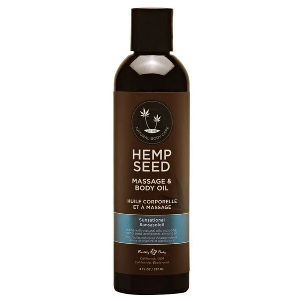 Hemp Seed Massage and Body Oil 237 ml, blue Sunsational label