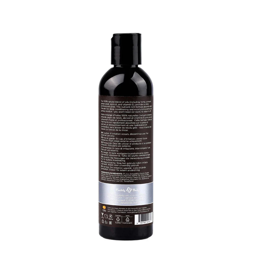 Hemp Seed Massage and Body Oil 237 ml Unscented, back label with ingredients